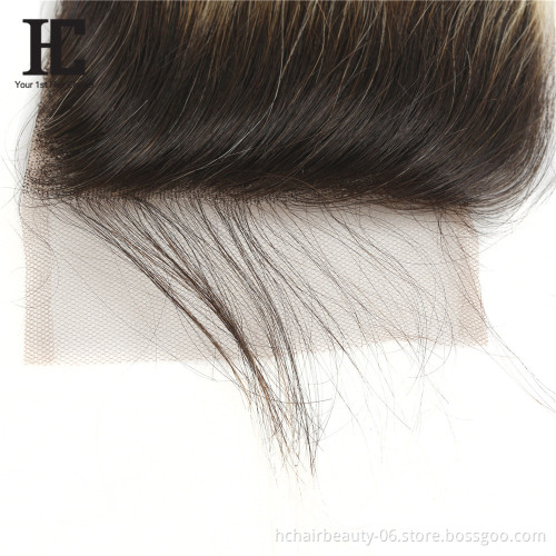 Peruvian Hair Bundle With Closure Transparent Lace Straight Original Human Hair 1B613 Closure with Baby Hair